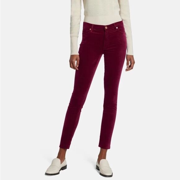 7 For All Mankind Skinny Stretch Ankle Pant - Burgundy - Picture 1 of 8